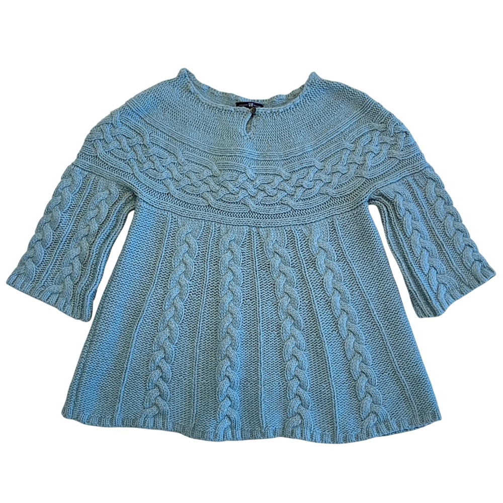 GAP Light Blue Chunky Fisherman Cable Knit Y2K Babydoll Top Sweater Size‎ M/L